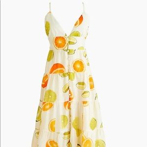 NWT - Edie Parker for J.Crew button-front tiered maxi dress in limes and oranges